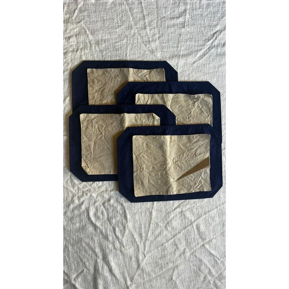 Vintage Placemat Navy Beige Rustic Cotton 8-Piece Set Cottagecore Rustic Kitchen